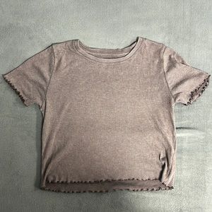Brown fringe cropped tee